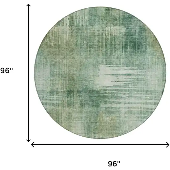 8' Fern Green And Green Round Abstract Washable Indoor Outdoor Area Rug Photo 7