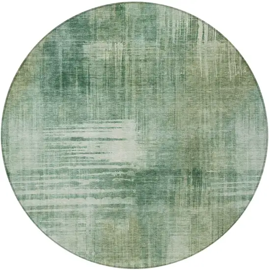8' Fern Green And Green Round Abstract Washable Indoor Outdoor Area Rug Photo 4