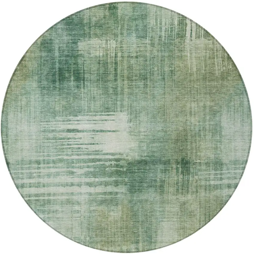 8' Fern Green And Green Round Abstract Washable Indoor Outdoor Area Rug Photo 4
