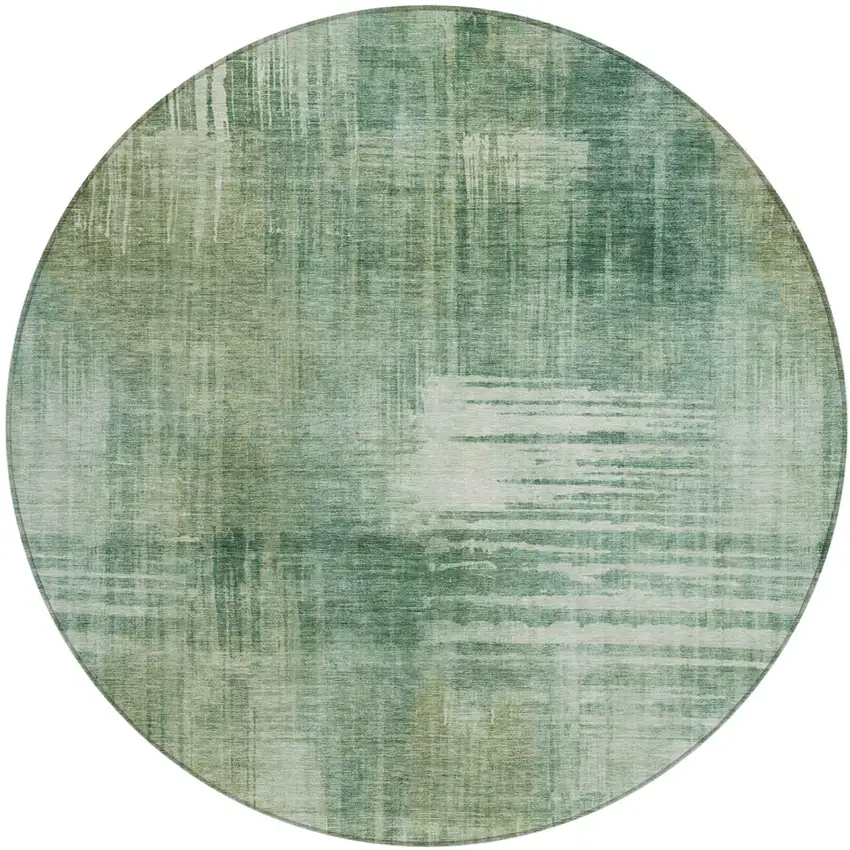 8' Fern Green And Green Round Abstract Washable Indoor Outdoor Area Rug Photo 3