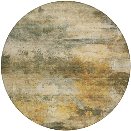 8' Fern Green And Green Round Abstract Washable Indoor Outdoor Area Rug Photo 3