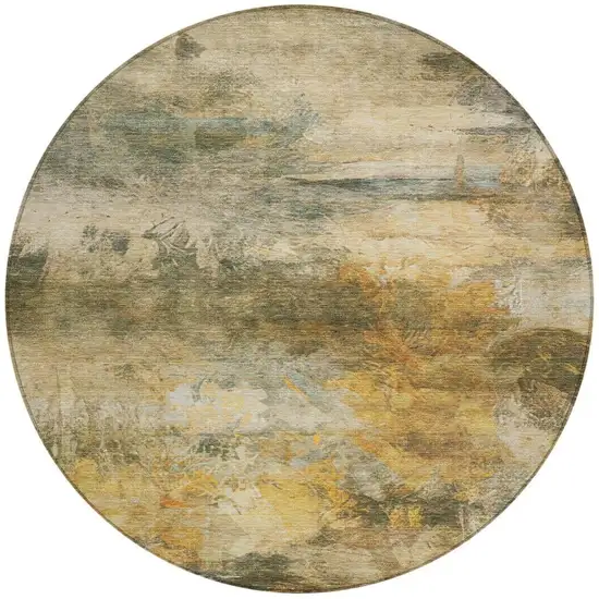 8' Fern Green And Green Round Abstract Washable Indoor Outdoor Area Rug Photo 1