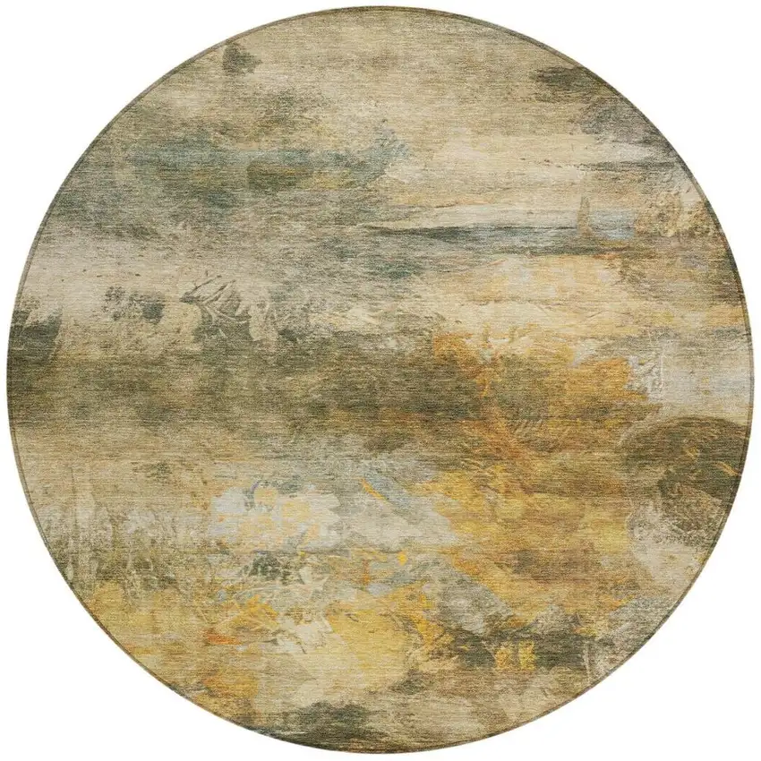 8' Fern Green And Green Round Abstract Washable Indoor Outdoor Area Rug Photo 1