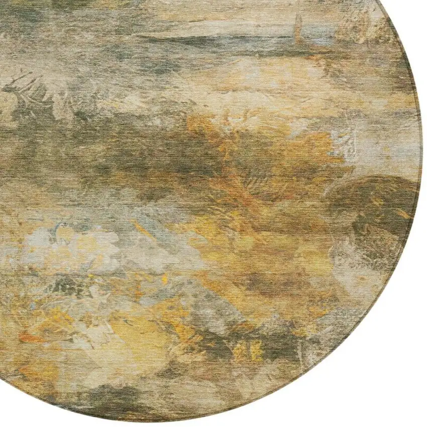 8' Fern Green And Green Round Abstract Washable Indoor Outdoor Area Rug Photo 2
