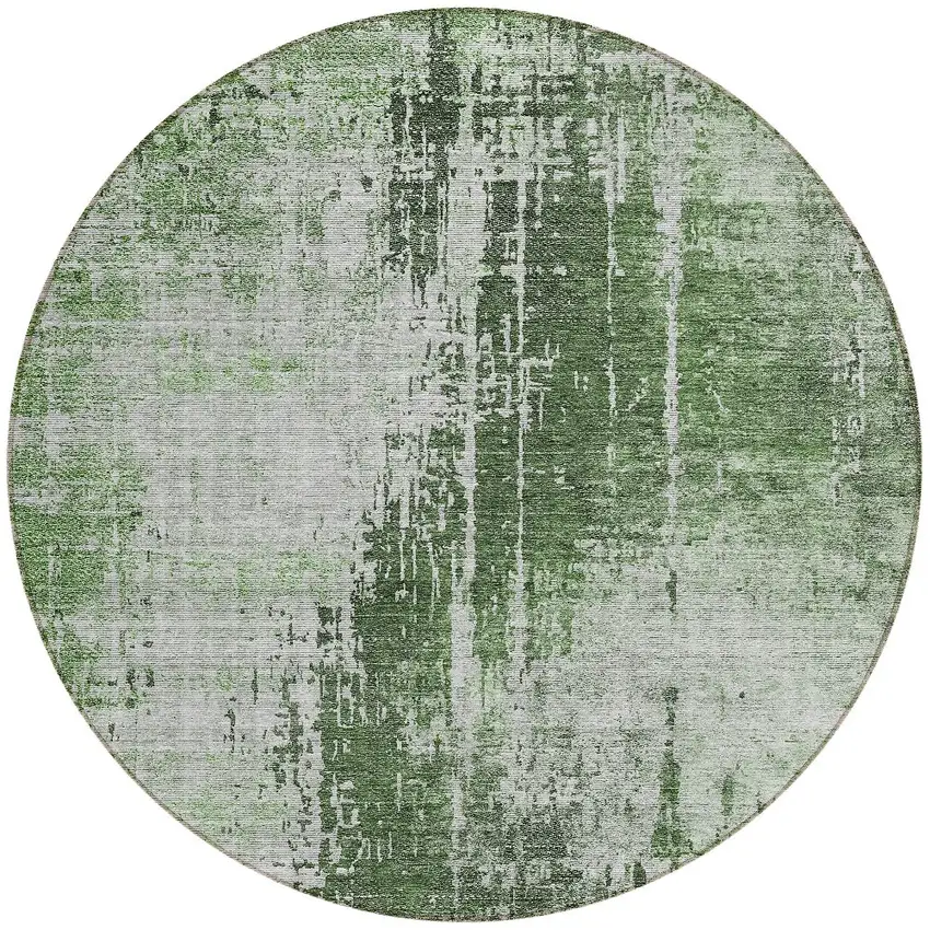 8' Fern Green And Green Round Abstract Washable Indoor Outdoor Area Rug Photo 5