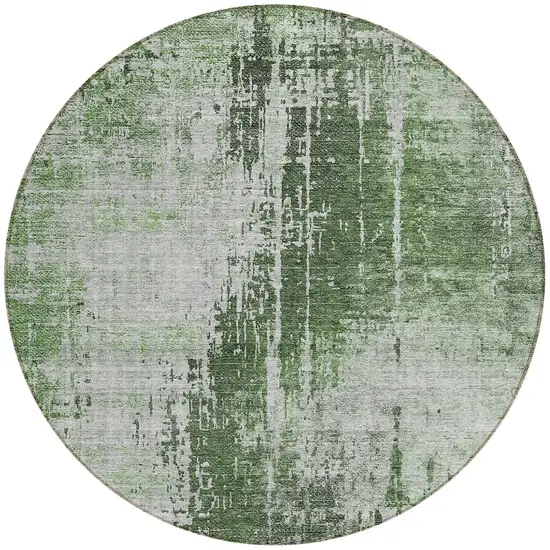 8' Fern Green And Green Round Abstract Washable Indoor Outdoor Area Rug Photo 5