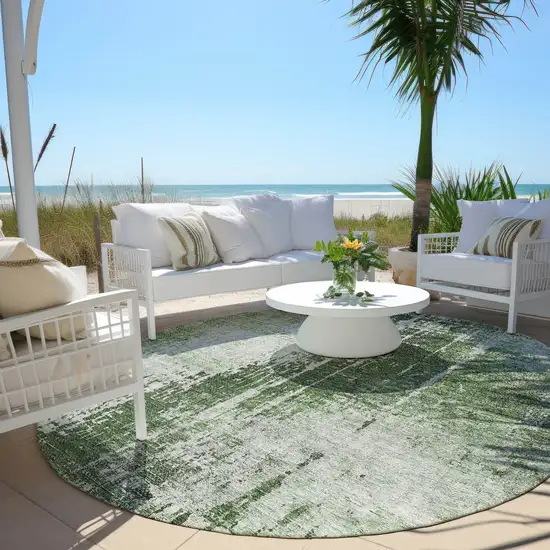 8' Fern Green And Green Round Abstract Washable Indoor Outdoor Area Rug Photo 6