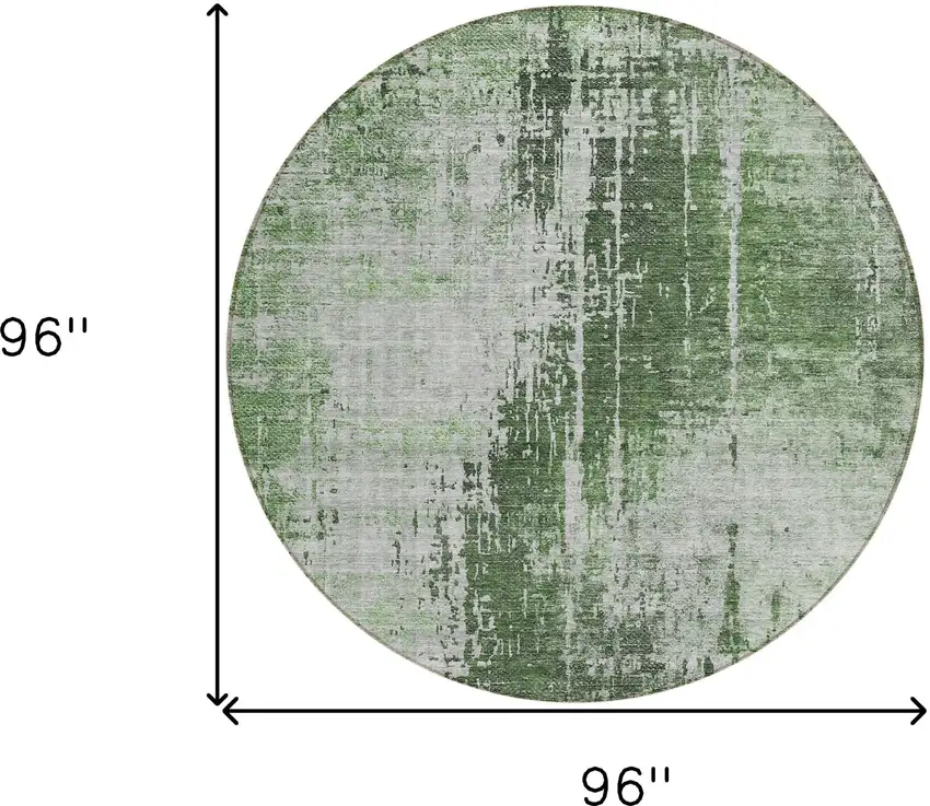8' Fern Green And Green Round Abstract Washable Indoor Outdoor Area Rug Photo 3