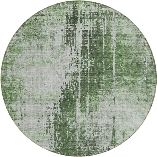 8' Fern Green And Green Round Abstract Washable Indoor Outdoor Area Rug Photo 2
