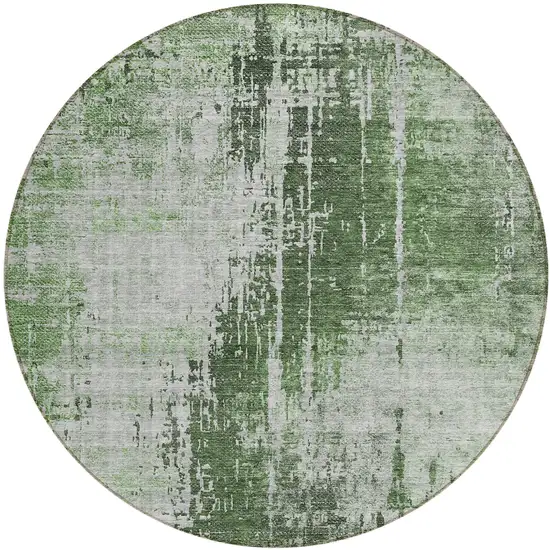 8' Fern Green And Green Round Abstract Washable Indoor Outdoor Area Rug Photo 2