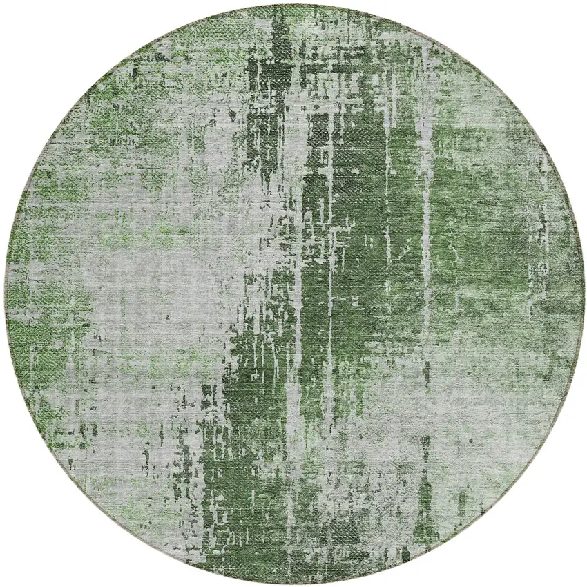 8' Fern Green And Green Round Abstract Washable Indoor Outdoor Area Rug Photo 2