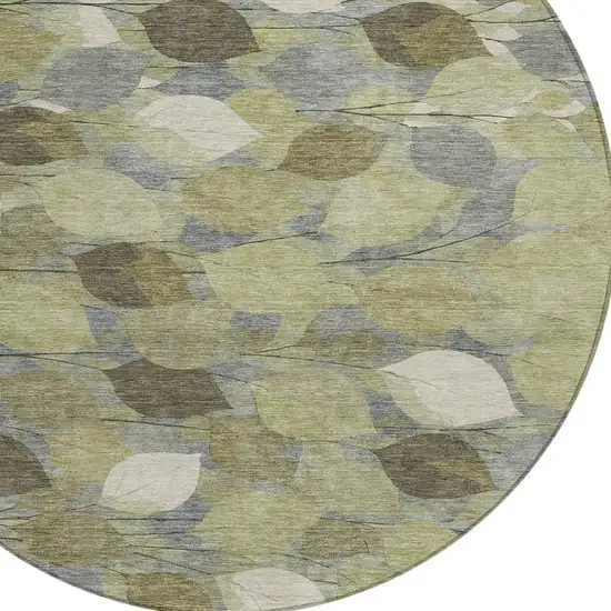 8' Fern Green And Green Round Floral Washable Indoor Outdoor Area Rug Photo 2