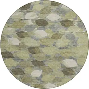 Photo of 8' Fern Green And Green Round Floral Washable Indoor Outdoor Area Rug