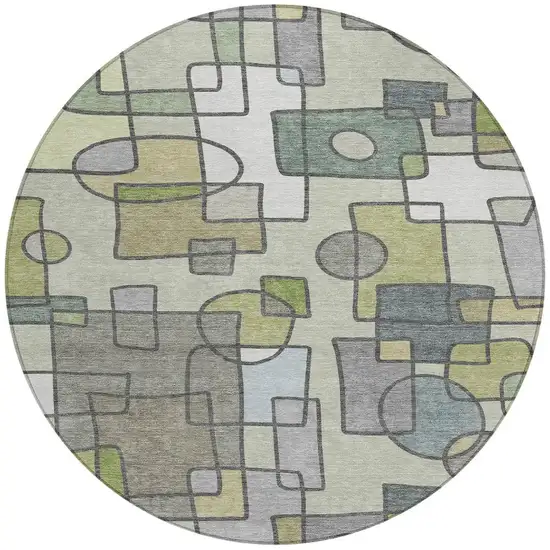 8' Fern Green And Green Round Geometric Washable Indoor Outdoor Area Rug Photo 3