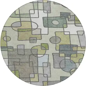 Photo of 8' Fern Green And Green Round Geometric Washable Indoor Outdoor Area Rug