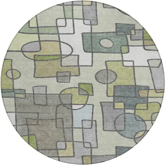8' Fern Green And Green Round Geometric Washable Indoor Outdoor Area Rug Photo 1