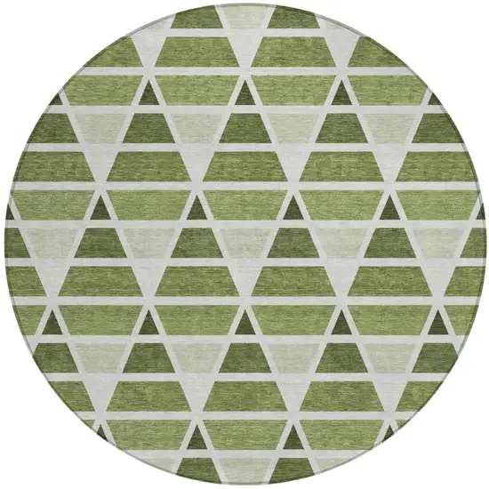 8' Fern Green And Green Round Geometric Washable Indoor Outdoor Area Rug Photo 4