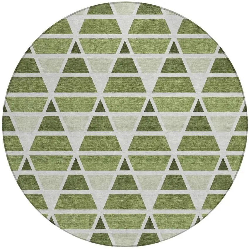 8' Fern Green And Green Round Geometric Washable Indoor Outdoor Area Rug Photo 4