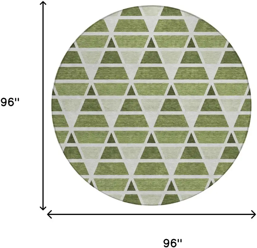8' Fern Green And Green Round Geometric Washable Indoor Outdoor Area Rug Photo 7
