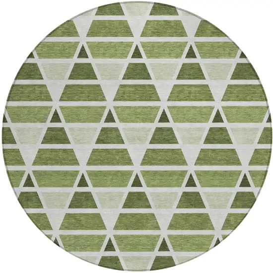 8' Fern Green And Green Round Geometric Washable Indoor Outdoor Area Rug Photo 2