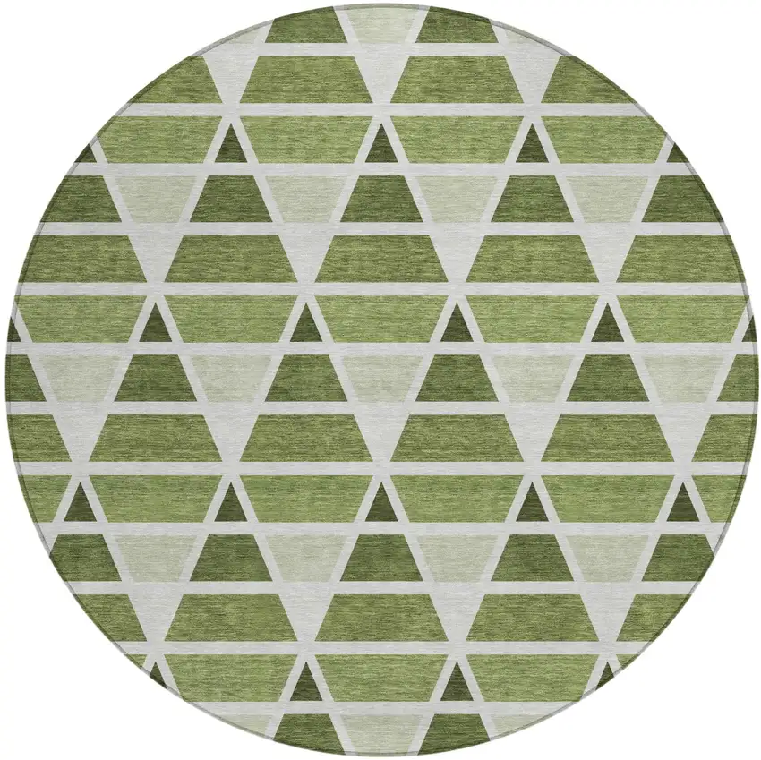 8' Fern Green And Green Round Geometric Washable Indoor Outdoor Area Rug Photo 2
