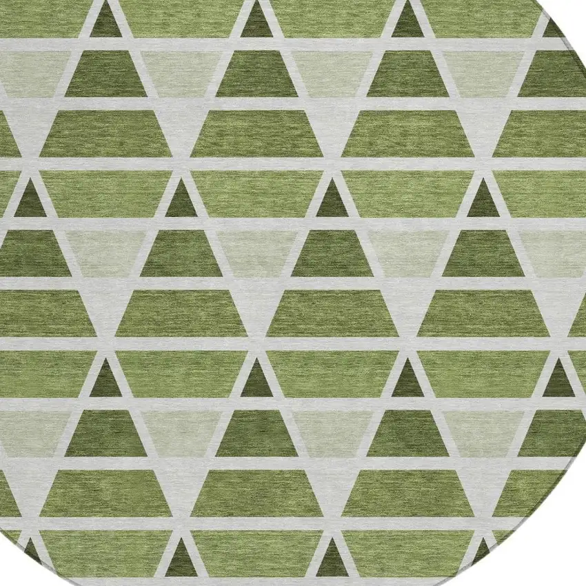 8' Fern Green And Green Round Geometric Washable Indoor Outdoor Area Rug Photo 3