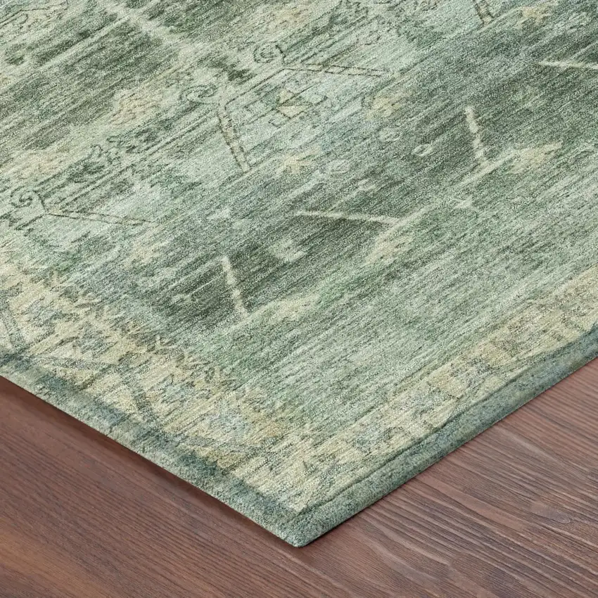 8' Fern Green And Green Round Tribal Washable Indoor Outdoor Area Rug Photo 5