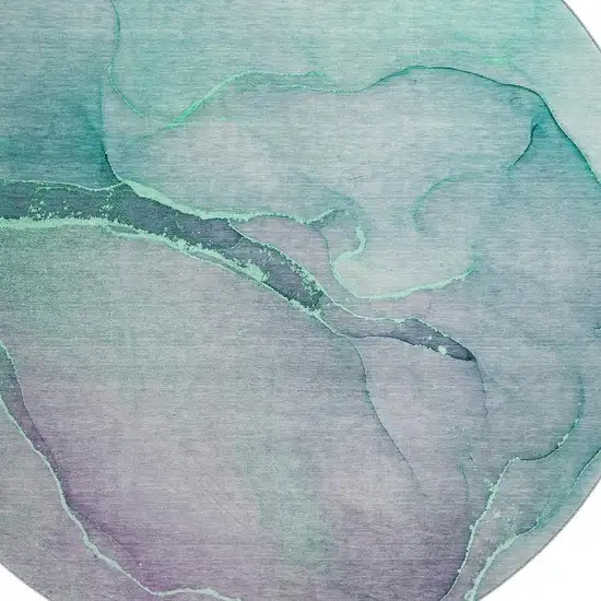 8' Fern Green And Ivory Abstract Washable Round Rug With UV Protection Photo 3