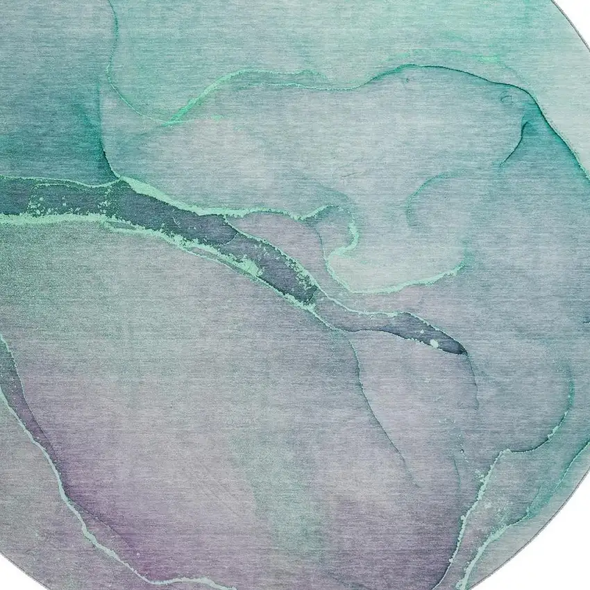 8' Fern Green And Ivory Abstract Washable Round Rug With UV Protection Photo 3