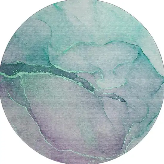 8' Fern Green And Ivory Abstract Washable Round Rug With UV Protection Photo 3