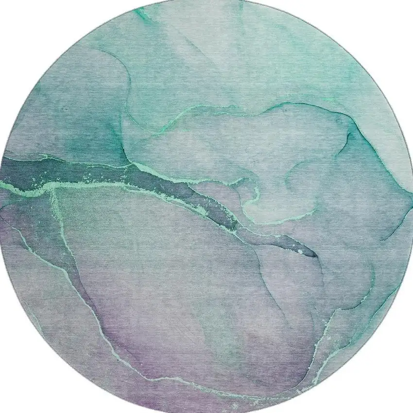 8' Fern Green And Ivory Abstract Washable Round Rug With UV Protection Photo 3