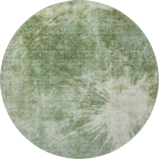 8' Fern Green And Ivory Abstract Washable Round Rug With UV Protection Photo 3