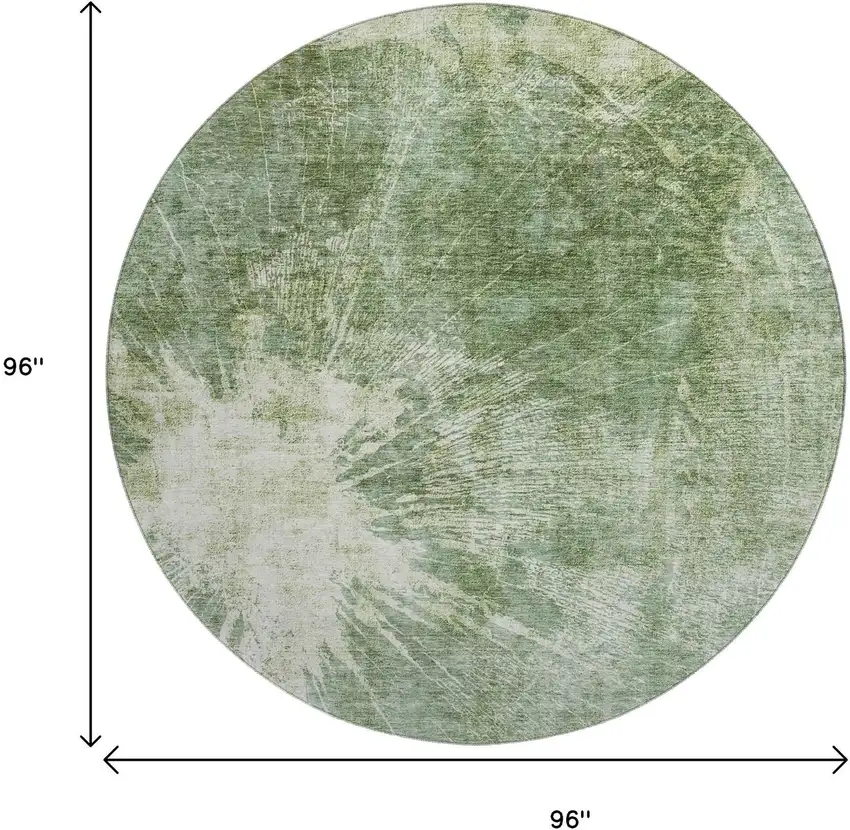 8' Fern Green And Ivory Abstract Washable Round Rug With UV Protection Photo 9