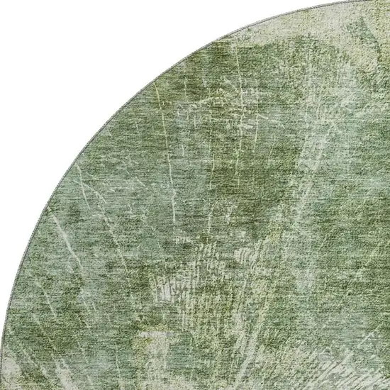 8' Fern Green And Ivory Abstract Washable Round Rug With UV Protection Photo 2