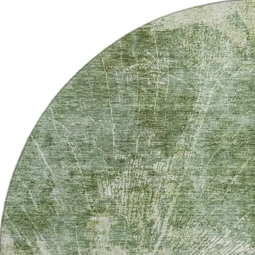 8' Fern Green And Ivory Abstract Washable Round Rug With UV Protection Photo 2
