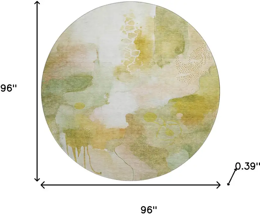 8' Fern Green And Ivory Abstract Washable Round Rug With UV Protection Photo 8