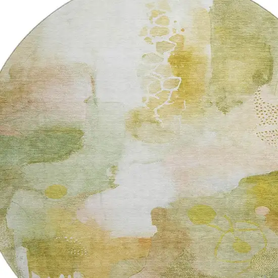 8' Fern Green And Ivory Abstract Washable Round Rug With UV Protection Photo 3