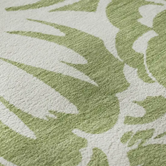 8' Fern Green And Ivory Floral Washable Round Rug With UV Protection Photo 9