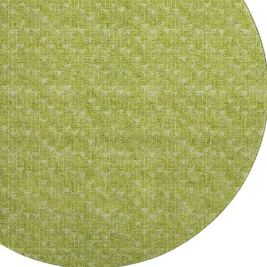 8' Fern Green And Ivory Geometric Washable Round Rug With UV Protection Photo 3