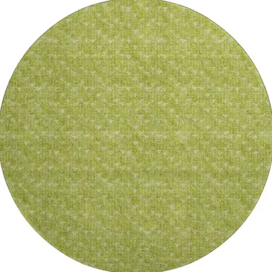 8' Fern Green And Ivory Geometric Washable Round Rug With UV Protection Photo 4