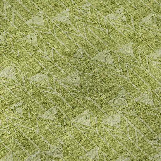 8' Fern Green And Ivory Geometric Washable Round Rug With UV Protection Photo 9