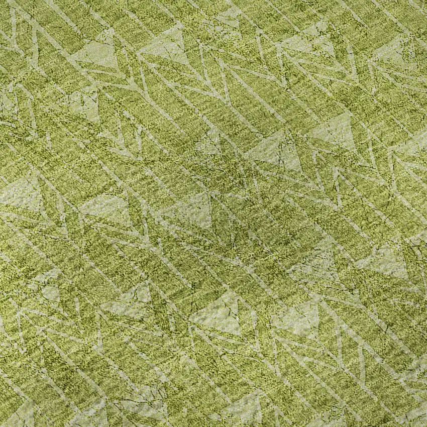 8' Fern Green And Ivory Geometric Washable Round Rug With UV Protection Photo 9