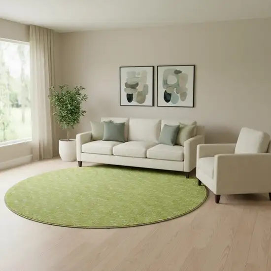 8' Fern Green And Ivory Geometric Washable Round Rug With UV Protection Photo 1