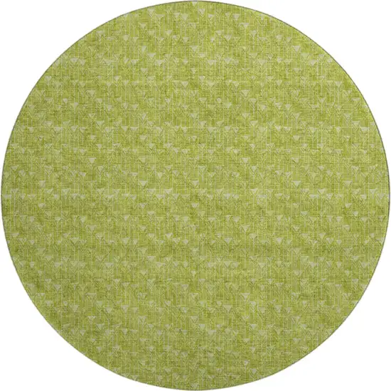 8' Fern Green And Ivory Geometric Washable Round Rug With UV Protection Photo 1