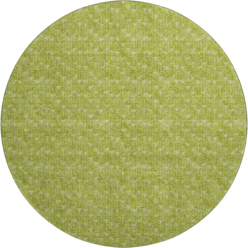 8' Fern Green And Ivory Geometric Washable Round Rug With UV Protection Photo 1