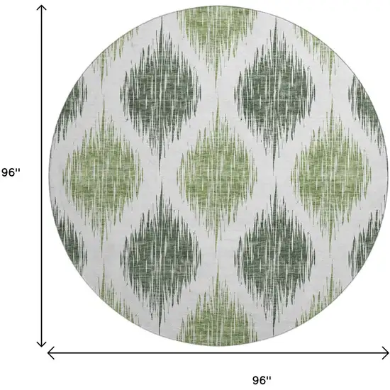 8' Fern Green And Ivory Ikat Washable Round Rug With UV Protection Photo 9