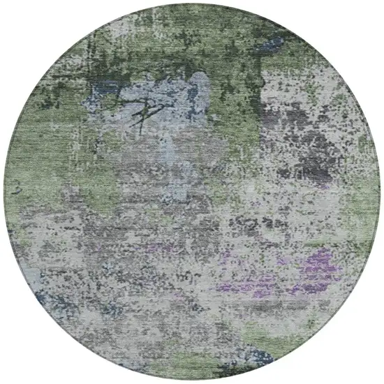 8' Fern Green And Ivory Round Abstract Washable Indoor Outdoor Area Rug Photo 3