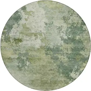 Photo of 8' Fern Green And Ivory Round Abstract Washable Indoor Outdoor Area Rug
