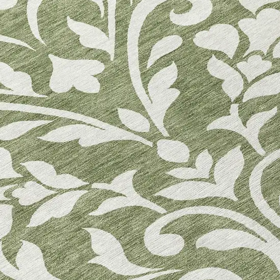 8' Fern Green And Ivory Round Floral Washable Indoor Outdoor Area Rug Photo 8