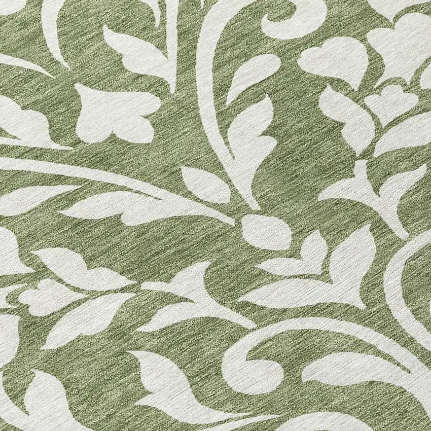 8' Fern Green And Ivory Round Floral Washable Indoor Outdoor Area Rug Photo 8